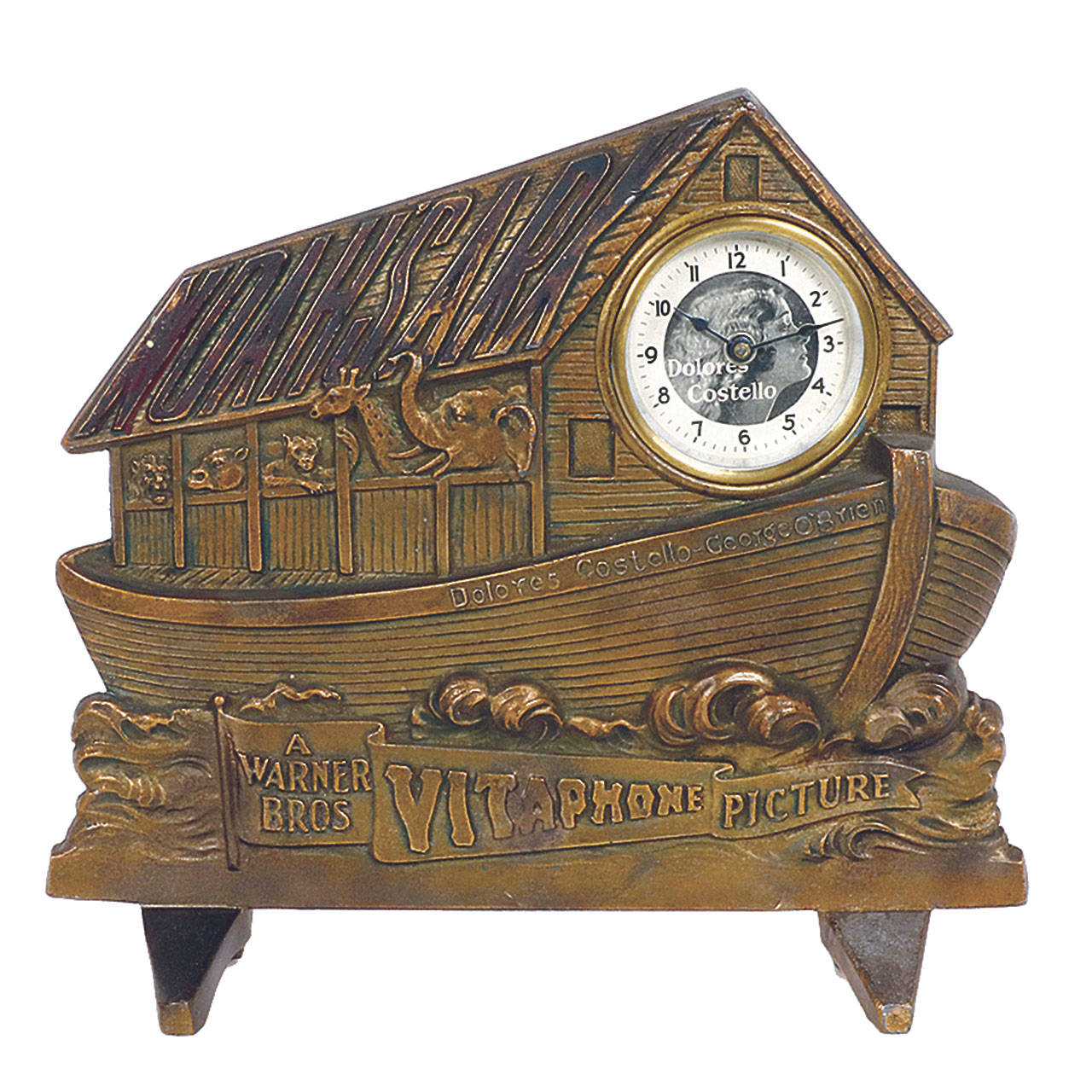 Ever see a movie clock before? This unusual apparatus made in 1928 sold for $855. It was used for publicity for the movie “Noah’s Ark,” a Warner Brothers picture with Dolores Costello and George O’Brien — long forgotten movie stars. (Cowles Syndicate Inc.)