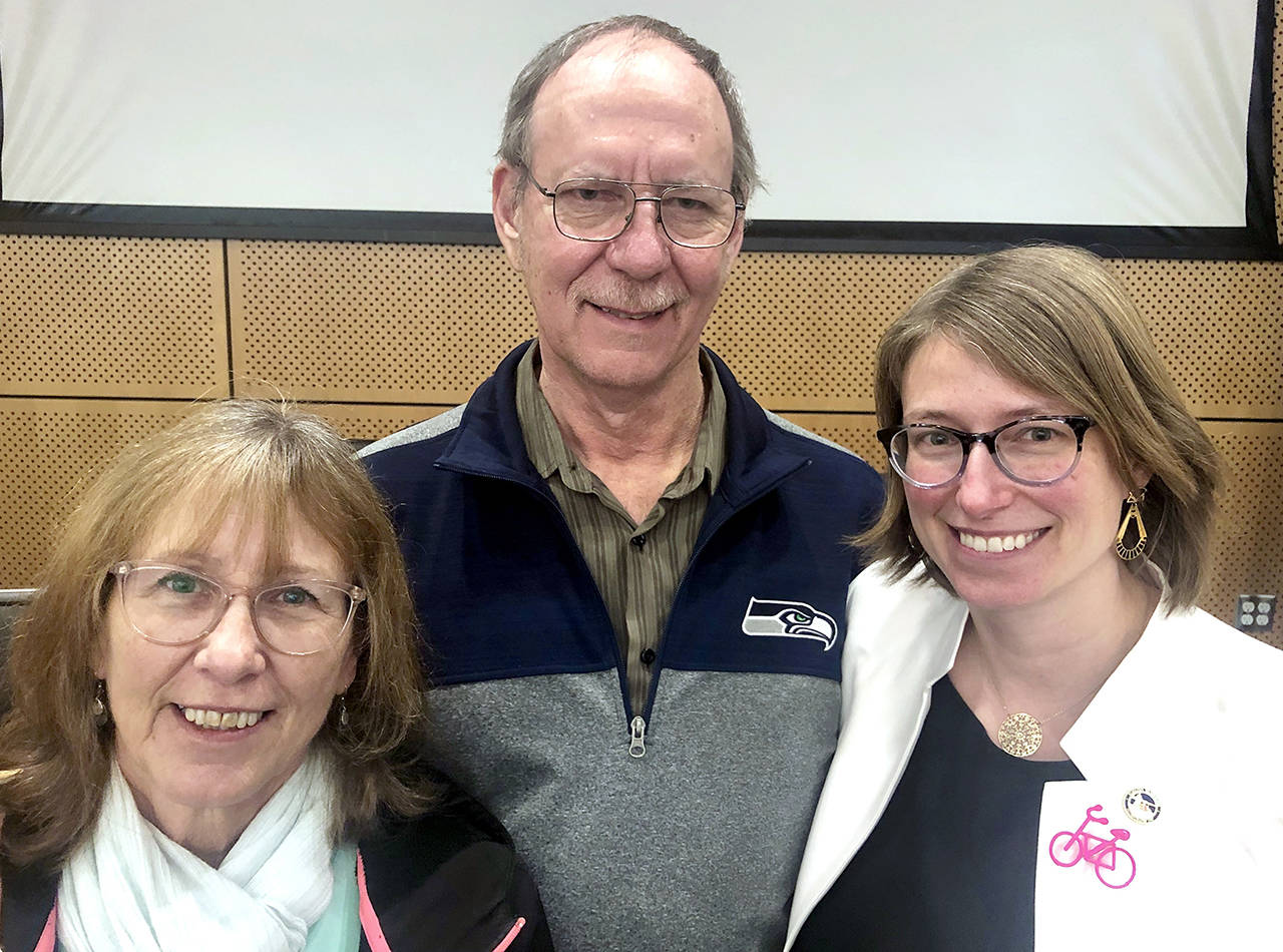 Mukilteo Mayor Jennifer Gregerson (right) with her parents, Jill and Bill Gregerson. (Andrea Brown / The Herald)