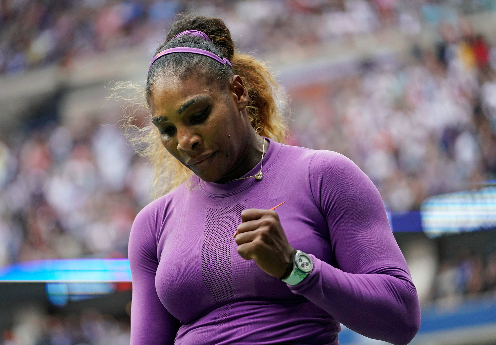 Serena Williams reacts during the women’s singles final of the U.S. Open against Bianca Andreescu on Sept. 7, 2019, in New York. (AP Photo/Eduardo Munoz Alvarez)