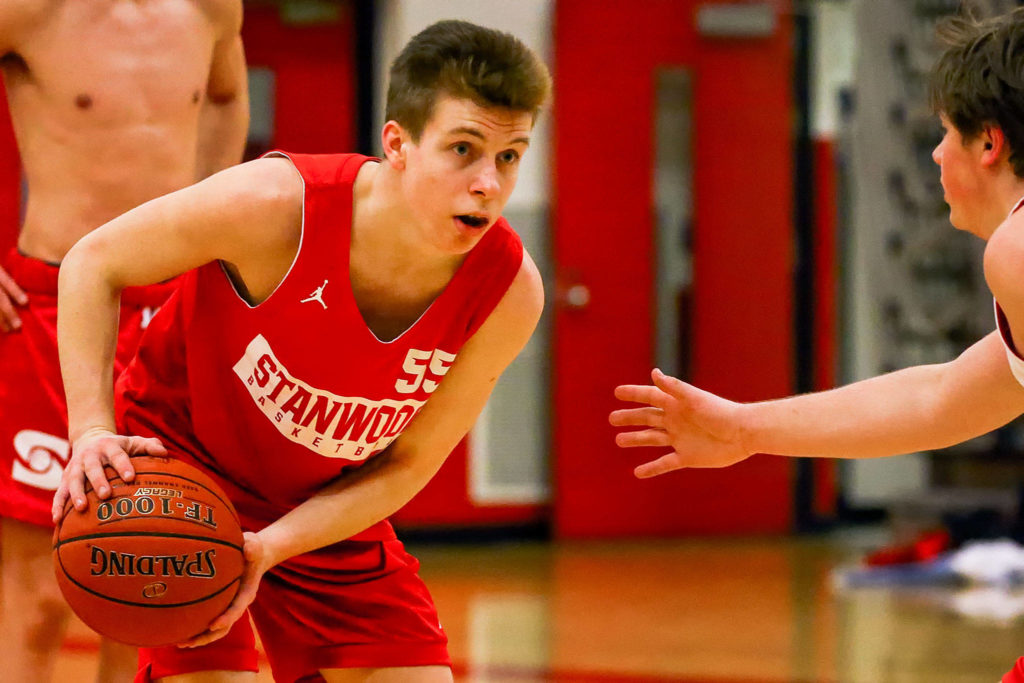 Cort Roberson during practice Thursday afternoon at Stanwood High School on January 9, 2020. (Kevin Clark / The Herald)
