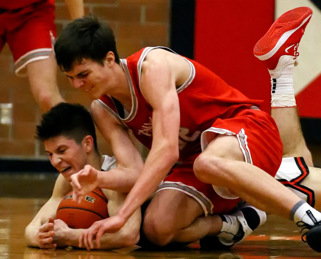 Stanwood defeated Mountlake Terrace 53-51 Friday night at Mountlake Terrace High School on January 10, 2020. (Kevin Clark / The Herald)
