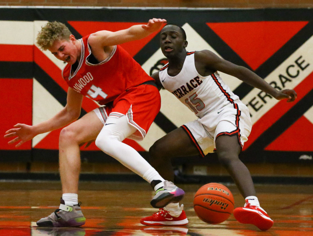 Stanwood defeated Mountlake Terrace 53-51 Friday night at Mountlake Terrace High School on January 10, 2020. (Kevin Clark / The Herald)
