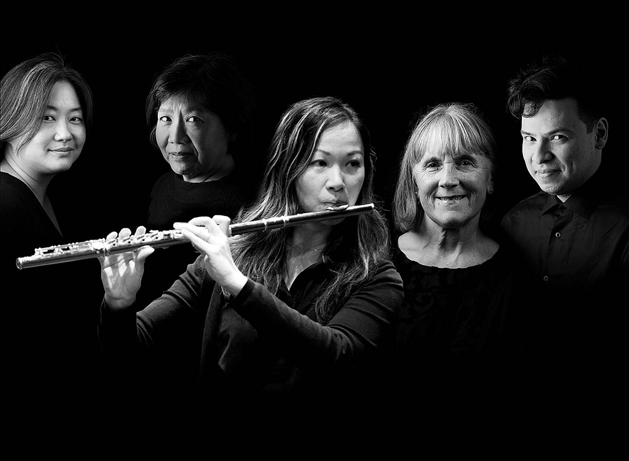 A quintet featuring Cascade Symphony Orchestra members Veronica Ho (violin), Kathy Shaw (viola), Helen Lee (flute), Norma Dermond (cello) and Luis Alcantara-Nenninger (violin) will perform Jan. 18 at the Cascadia Art Museum in Edmonds.(Cascadia Art Museum)