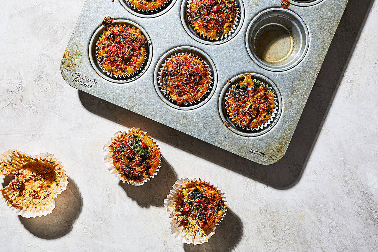 Quinoa and vegetable egg bites — it’s the kind of recipe that could help a resolution stick. (Photo by Stacy Zarin Goldberg for The Washington Post)