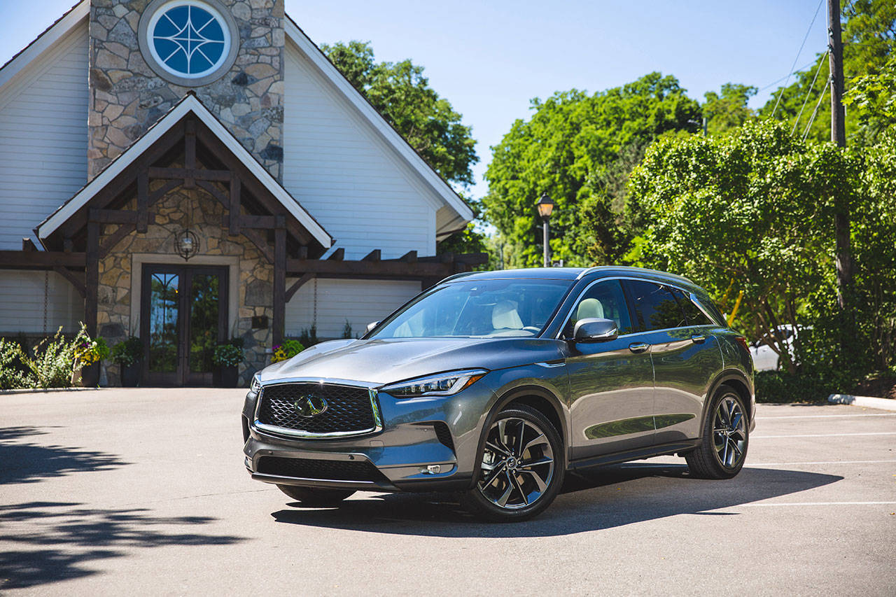 The 2020 Infiniti QX50 luxury compact SUV is available in five trim levels: Pure, Luxe, Essential, Sensory, and Autograph. (Manufacturer photo)