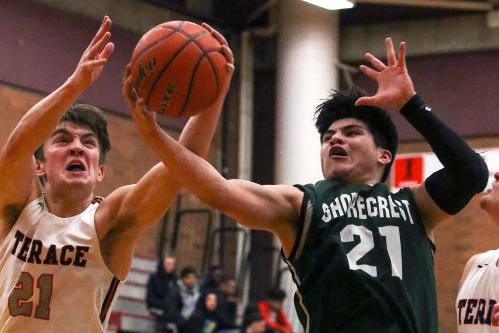Mountlake Terrace defeated Shorecrest 75-55 Wednesday evening at Mountlake Terrace High School in Mountlake Terrace on January 22, 2019. (Kevin Clark / The Herald)
