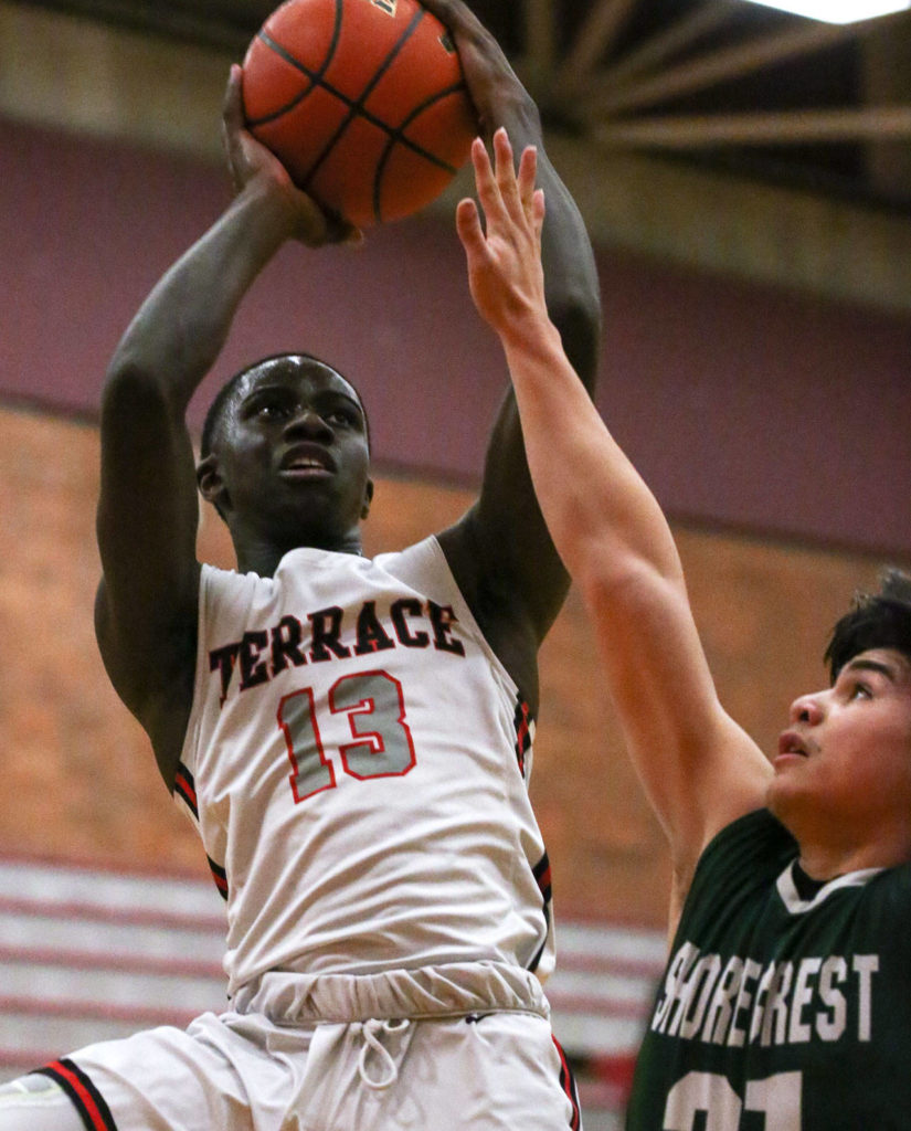Mountlake Terrace defeated Shorecrest 75-55 Wednesday evening at Mountlake Terrace High School in Mountlake Terrace on January 22, 2019. (Kevin Clark / The Herald)
