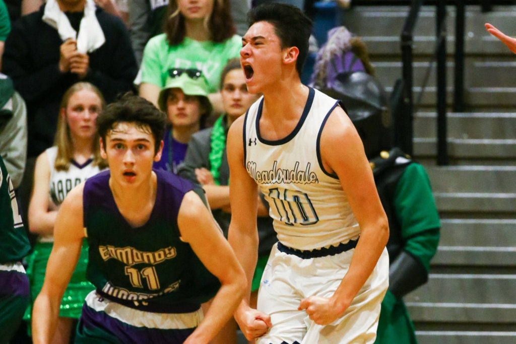 Meadowdale defeated Edmonds-Woodway, 64-53, Friday evening at Meadowdale High School in Lynnwood January 24, 2019. (Kevin Clark / The Herald)
