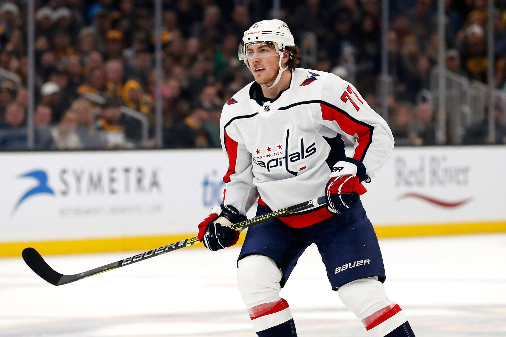 The Capitals’ T.J. Oshie, a Snohomich County native, plays against the Bruins during a game Dec. 23, 2019, in Boston. (AP Photo/Winslow Townson)