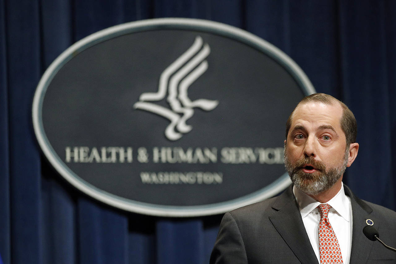 Health and Human Services Secretary Alex Azar speaks at a news conference about the federal government’s response to a virus outbreak originating in China on Tuesday in Washington D.C. (AP Photo/Patrick Semansky)