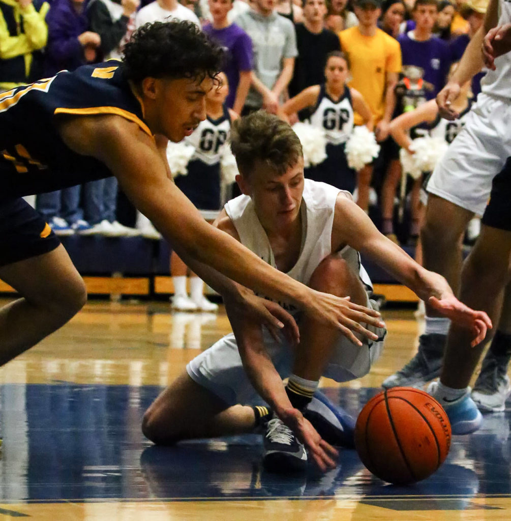 Glacier Peak defeated Mariner, 55-49, in a Wesco 4A boys basketball game Monday evening at Glacier Peak High School in Snohomish. (Kevin Clark / The Herald)
