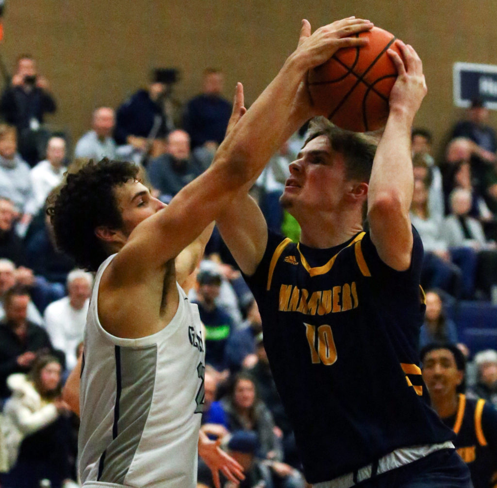 Glacier Peak defeated Mariner, 55-49, in a Wesco 4A boys basketball game Monday evening at Glacier Peak High School in Snohomish. (Kevin Clark / The Herald)
