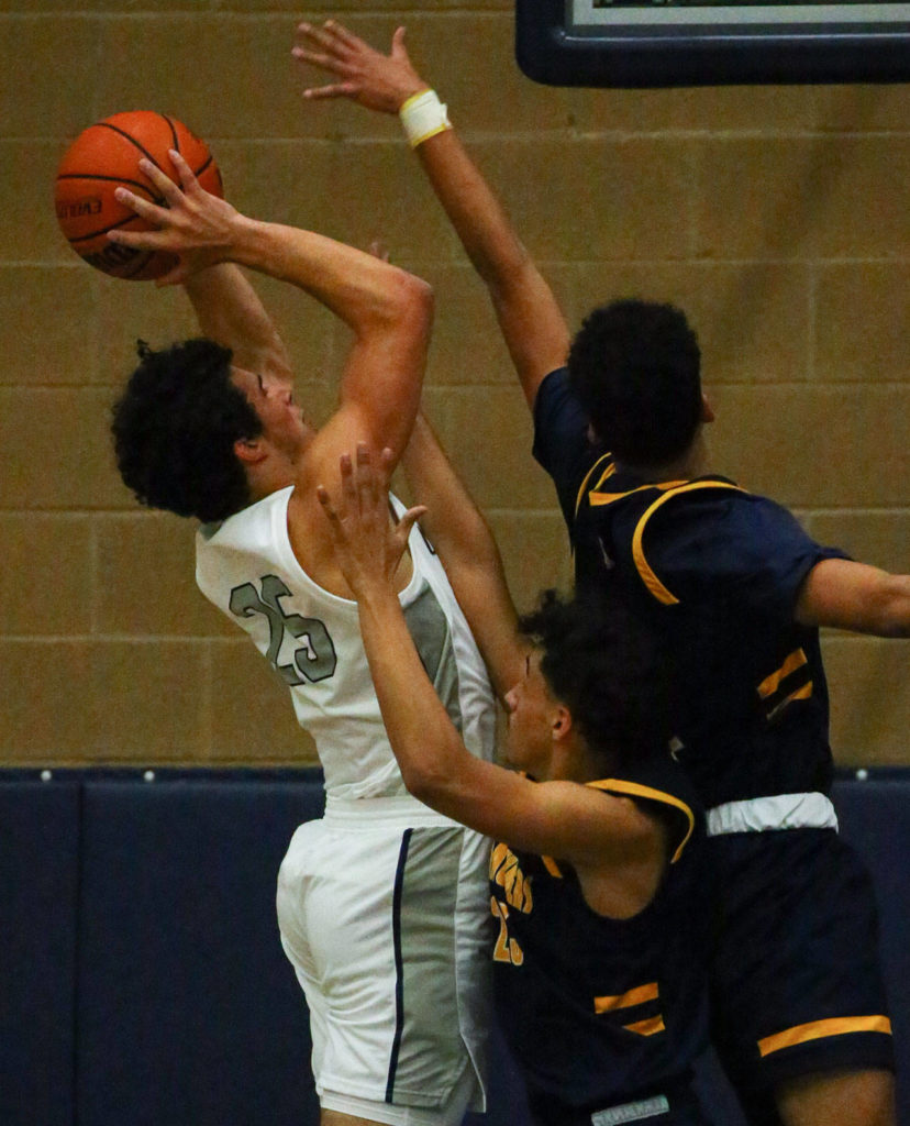 Glacier Peak defeated Mariner, 55-49, in a Wesco 4A boys basketball game Monday evening at Glacier Peak High School in Snohomish. (Kevin Clark / The Herald)
