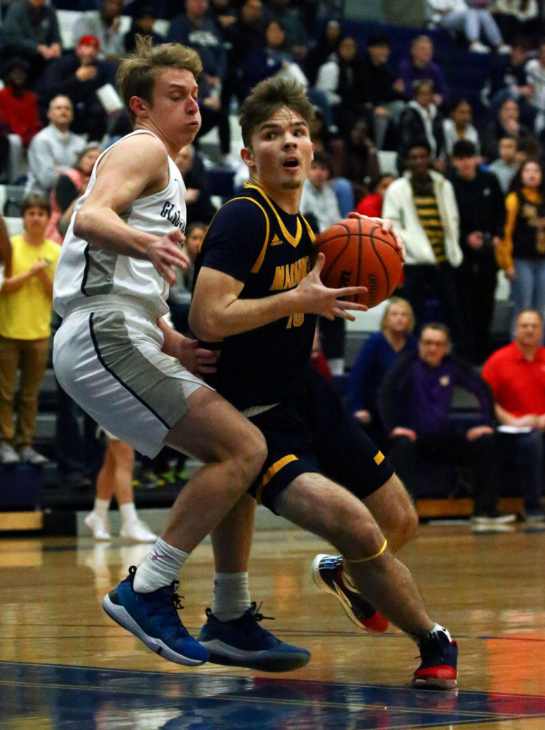 Glacier Peak defeated Mariner, 55-49, in a Wesco 4A boys basketball game Monday evening at Glacier Peak High School in Snohomish. (Kevin Clark / The Herald)
