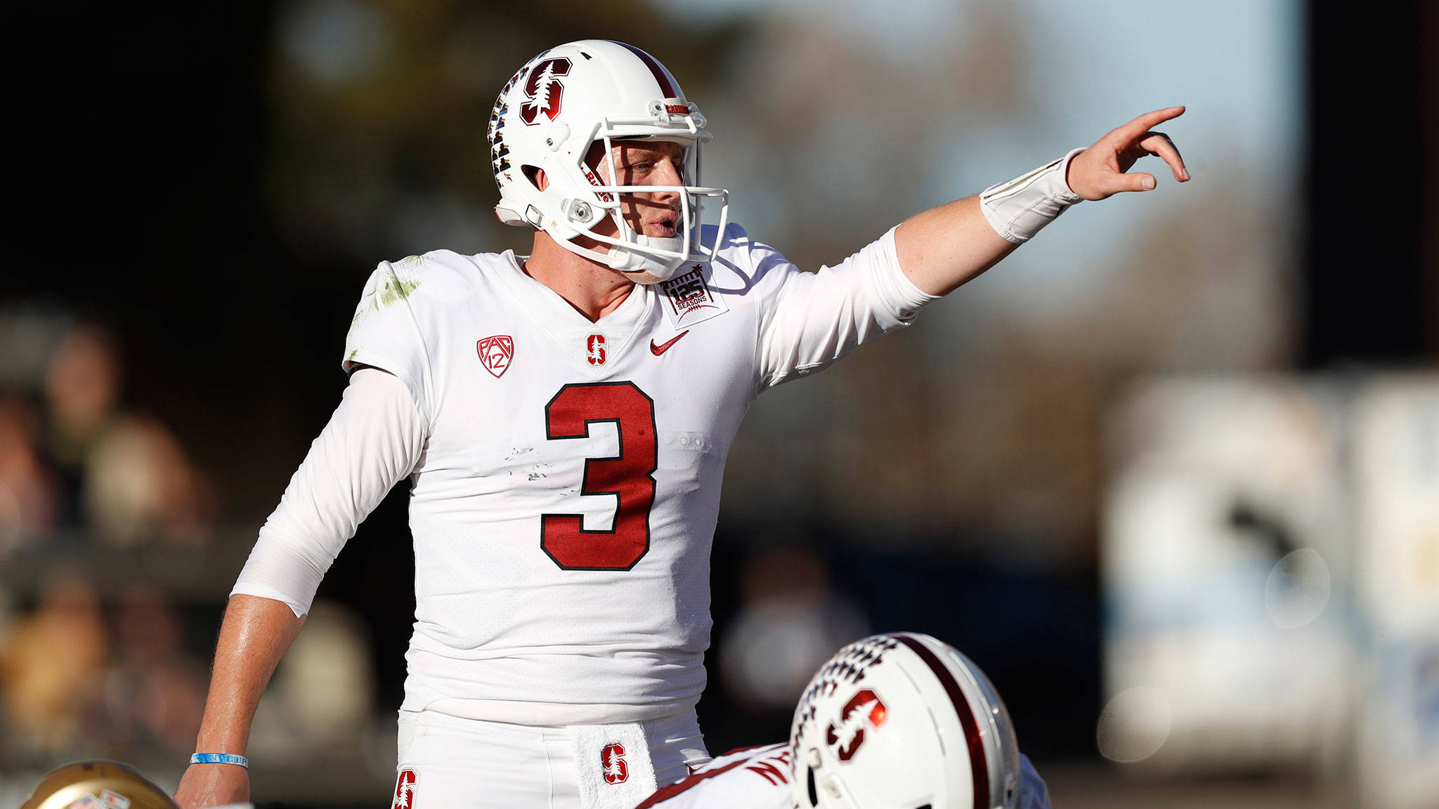 Stanford quarterback K.J. Costello (3) calls out the defense during the second half of a game against Colorado on Nov. 9, 2019, in Boulder, Colo. (AP Photo/David Zalubowski)