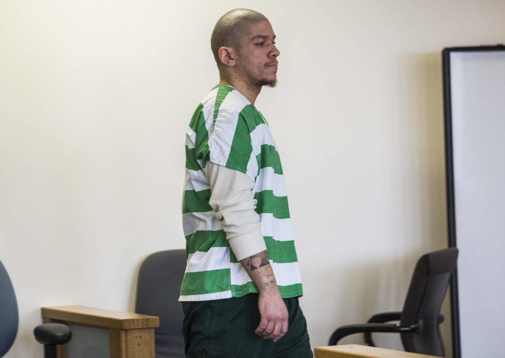 Matthew McGowan walks into the courtroom before the start of a motion for a new trial at the Snohomish County Courthouse on Jan. 30 in Everett. (Olivia Vanni / Herald file)
