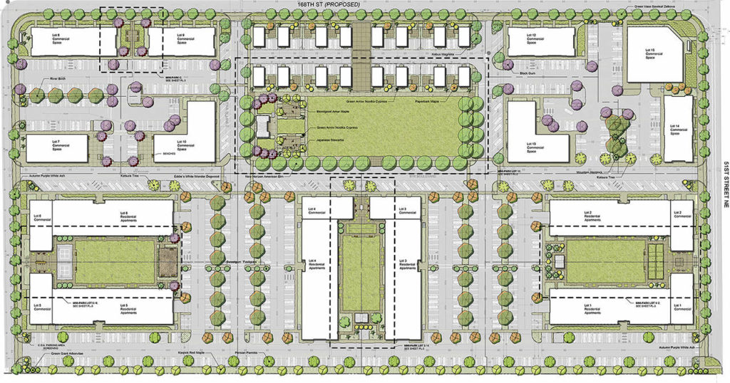 Aerial illustration of 51st Ave Urban Village.
