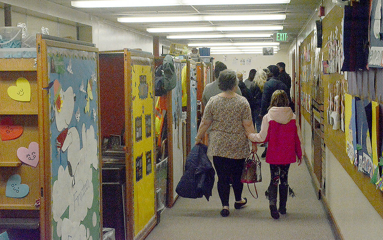 Marysville school officials took visitors on a tour of Liberty Elementary School in January. Built in 1951, the school is the district’s oldest, and could be replaced, as would Cascade, if voters approve a capital levy in the Feb. 11 special election. (Marysville Globe)