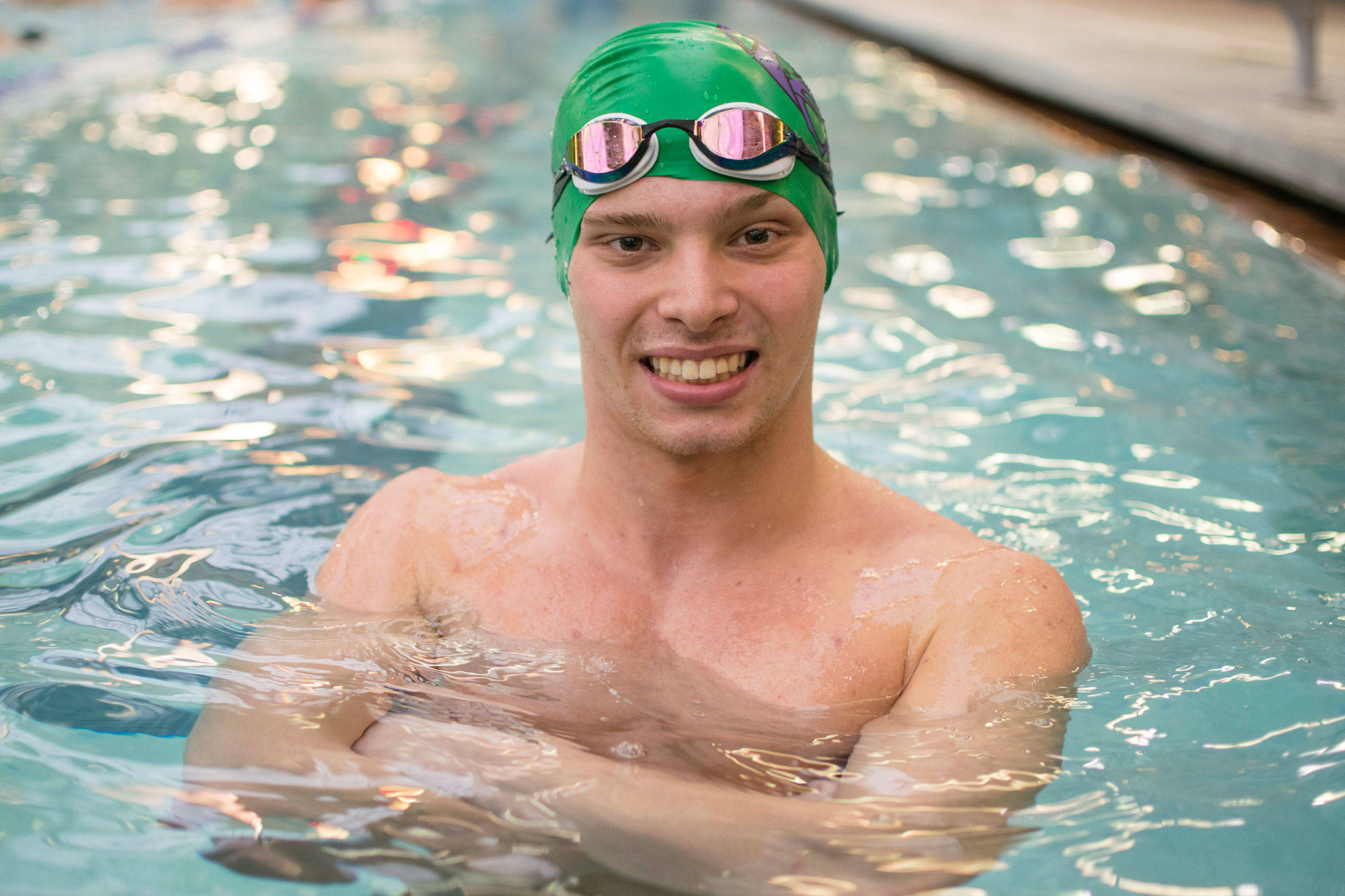 Senior Anton Teplouhov during Edmonds-Woodway’s swim practice on Friday, Jan 31 at the Lynnwood Pool. (Katie Webber / The Herald)