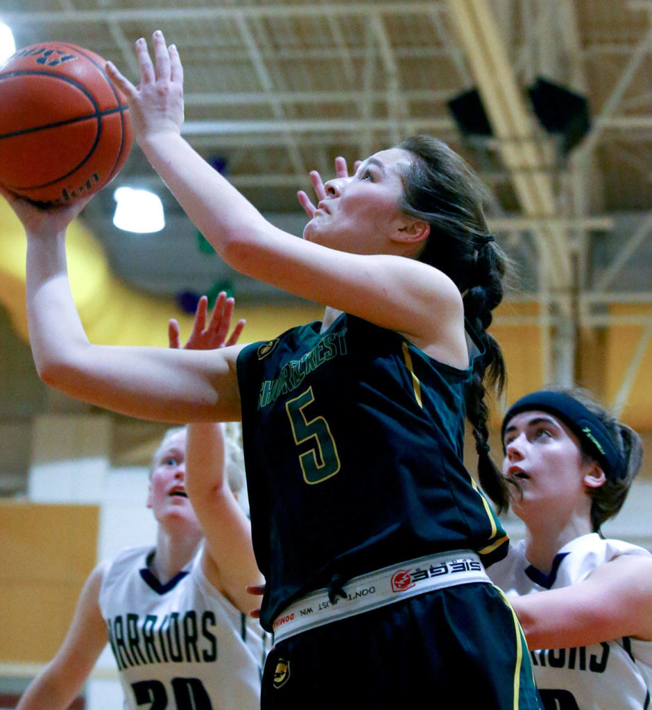 Shorecrest defeated Edmonds-Woodway 59-52 in overtime.Tuesday evening at Edmonds-Woodway Hiigh School in Edmonds on February 4, 2020. (Kevin Clark / The Herald)
