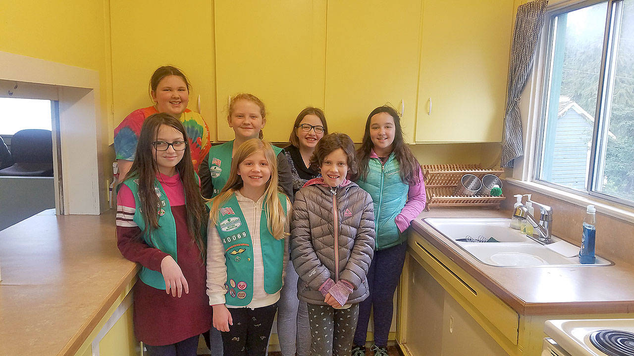 As part of earning their Bronze Award, Girl Scout Troop 40069 from Snohomish County completed a service project at the Girl Scout house in Port Townsend, restocking, reorganizing and refreshing the kitchen for safety and functionality. (Jennifer Bardsley)