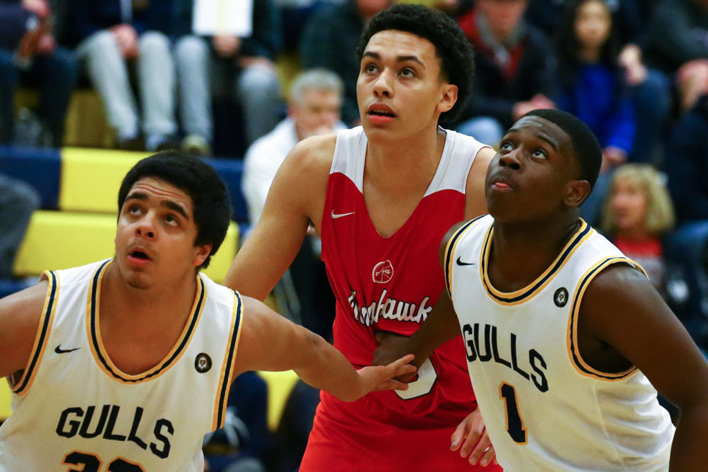 Marysville Pilchuck defeated Everett, 65-35, Friday evening at Everett High School in Everett on February 7, 2020. (Kevin Clark / The Herald)
