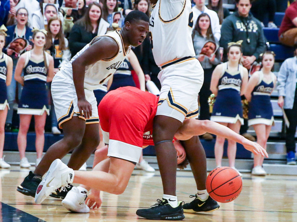 Marysville Pilchuck defeated Everett, 65-35, Friday evening at Everett High School in Everett on February 7, 2020. (Kevin Clark / The Herald)
