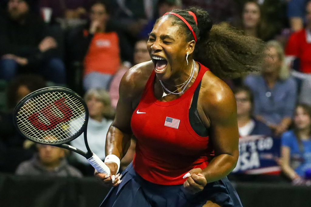 FedCup 2020 qualifying match Saturday evening at Angel of the Winds Arena in Everett on February 8, 2020. (Kevin Clark / The Herald)
