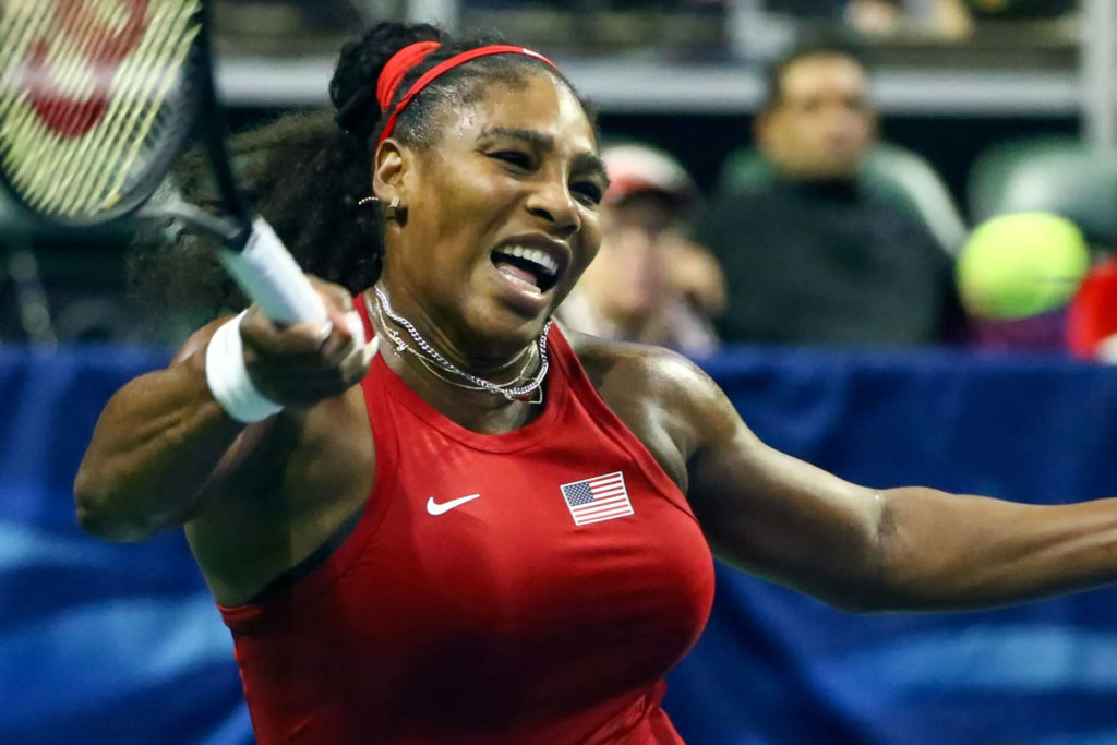FedCup 2020 qualifying match Saturday evening at Angel of the Winds Arena in Everett on February 8, 2020. (Kevin Clark / The Herald)
