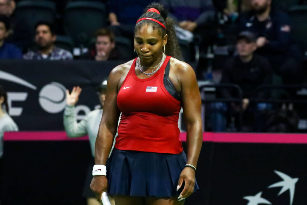 FedCup 2020 qualifying match Saturday evening at Angel of the Winds Arena in Everett on February 8, 2020. (Kevin Clark / The Herald)
