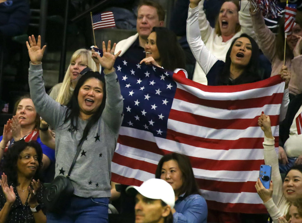 FedCup 2020 qualifying match Saturday evening at Angel of the Winds Arena in Everett on February 8, 2020. (Kevin Clark / The Herald)
