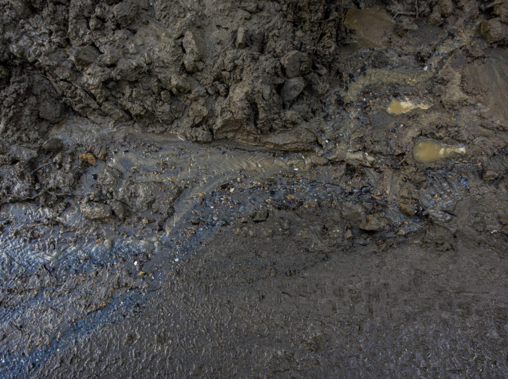 Two footprints can be seen in the leftover mud Monday in Monroe. (Olivia Vanni / The Herald)

