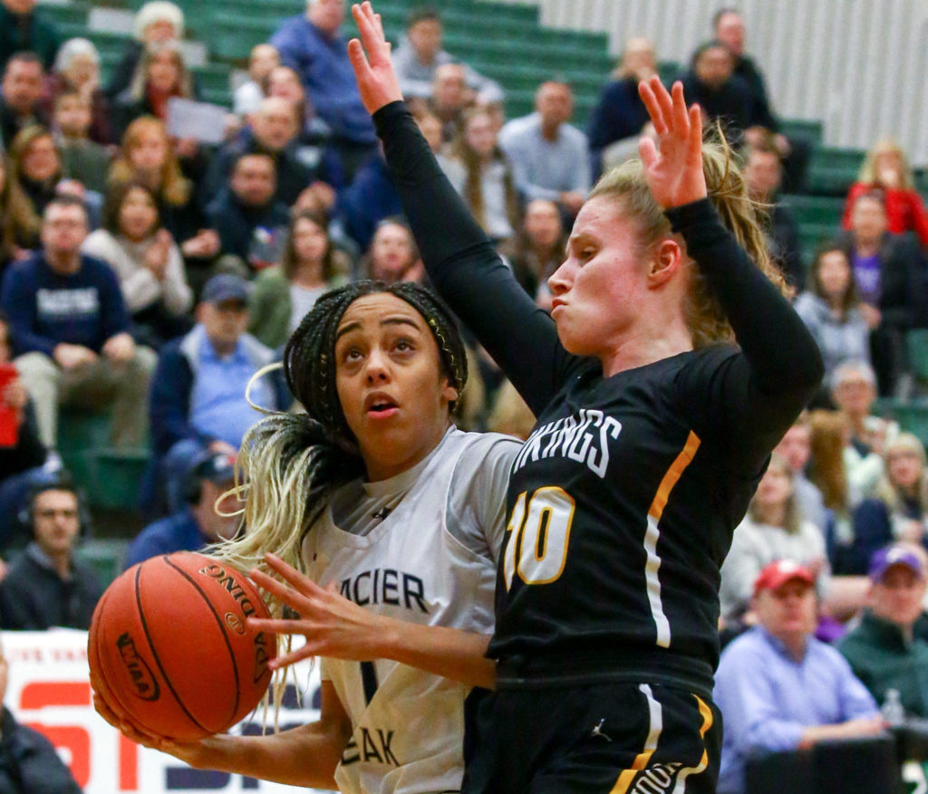 Glacier Peak defeated Inglemoor, 63-45, in a Wes-King Bi-District Tournament game Tuesday evening at Jackson High School in Mill Creek. (Kevin Clark / The Herald)
