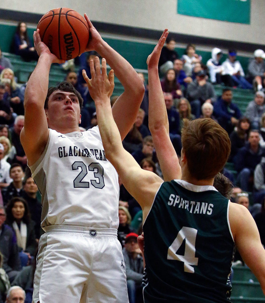Glacier Peak defeated Skyline 59-39 in a Wes-King Bi-District Tournament game Tuesday evening at Jackson High School in Mill Creek. (Kevin Clark / The Herald).
