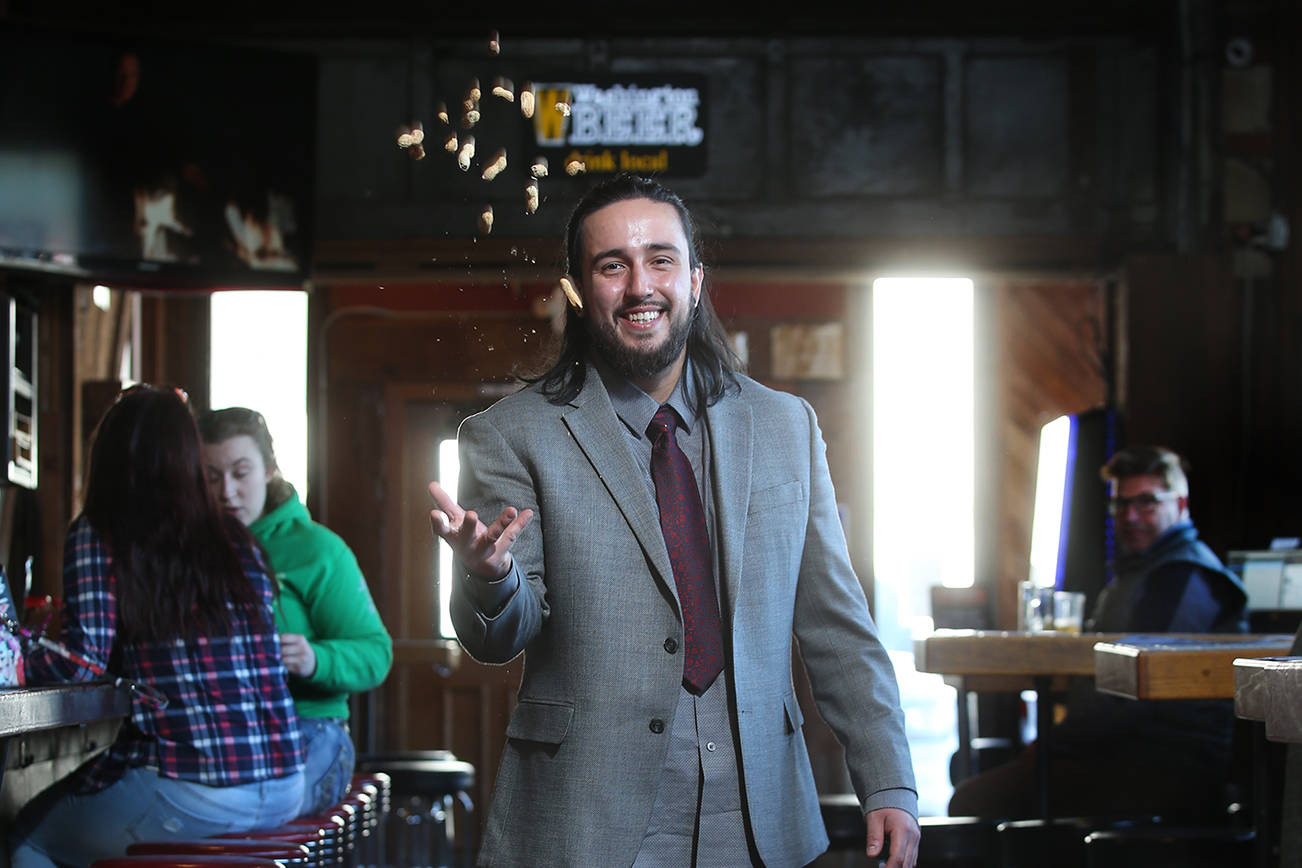 The Diamond Knot bartender Alex Frye on Tuesday, Feb. 18, 2020 in Mukilteo, Wash. (Andy Bronson / The Herald)