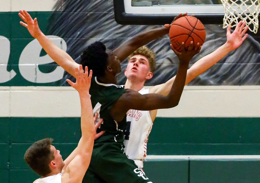Shorecrest beat Stanwood 68-58 in a Northwest District Tournament semifinal Wednesday evening at Jackson High School in Mill Creek. (Kevin Clark / The Herald)
