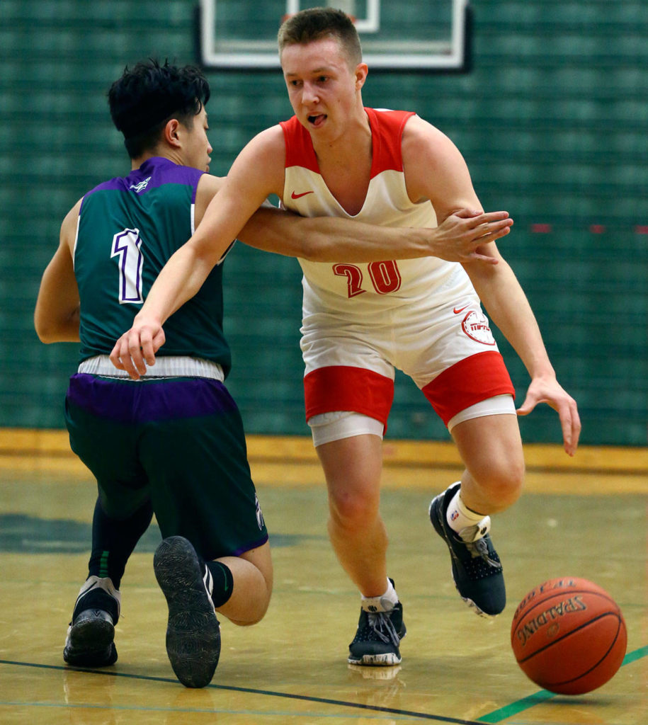 Marysville Pilchuck defeated Edmonds-Woodway Wednesday evening to advance at Jackson High School in Mill Creek on February 19, 2020. (Kevin Clark / The Herald)
