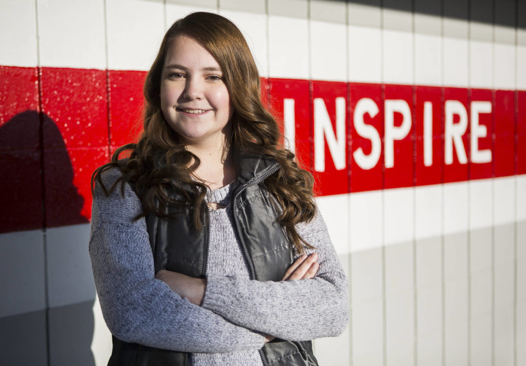 Marysville Pilchuck High School junior Spencer Sawyer, 17, hopes to double major in aerospace engineering and international business when she attends college. (Olivia Vanni / The Herald)
