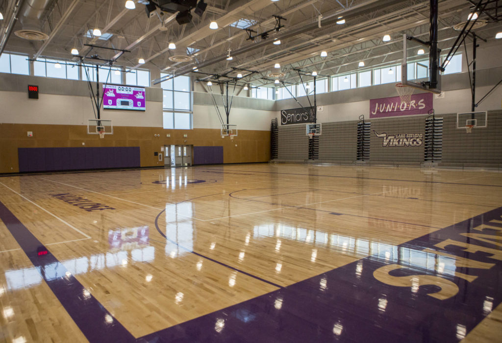 The new gym at Lake Stevens High School on Thursday. (Olivia Vanni / The Herald)
