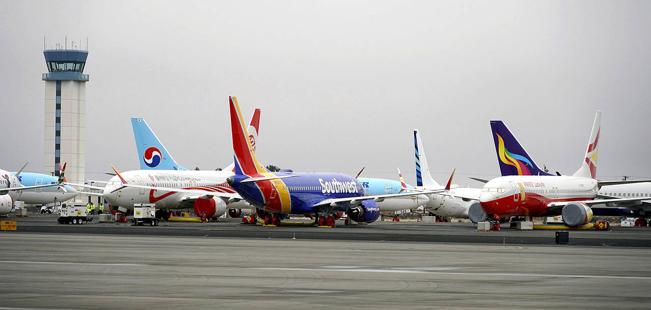 Grounded Boeing 737 Max airplanes parked at Grant County International Airport in Moses Lake. ( The Yomiuri Shimbun via AP Images, file)