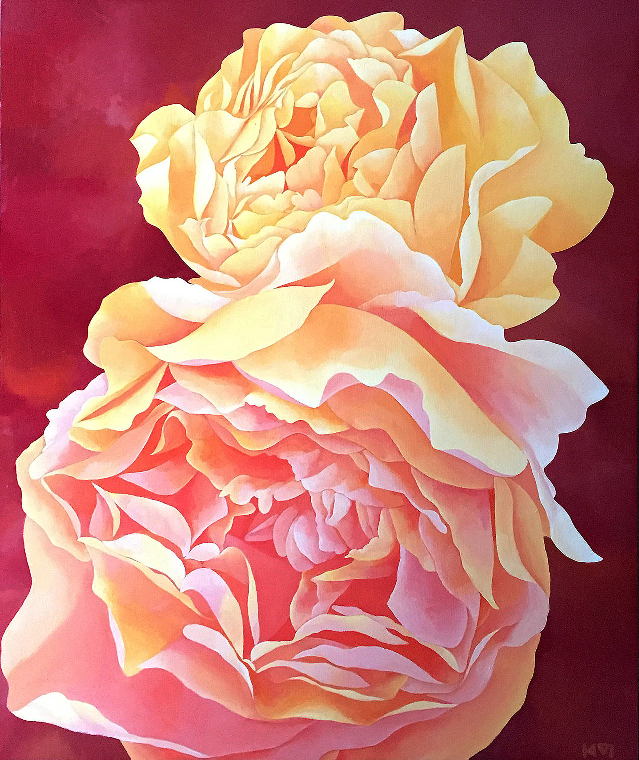 Kimberly Mattson’s “Sister Roses” is among the works on display at this month at Cistine Gallery in Everett.