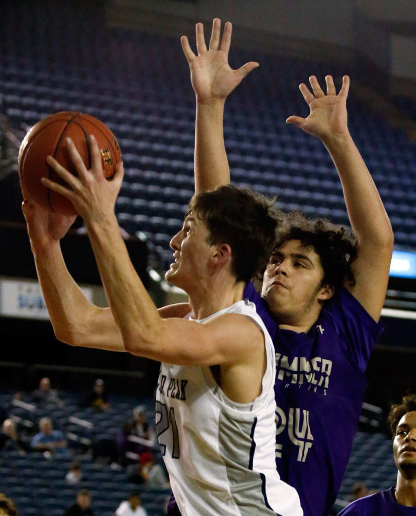 Glacier Peak defeated Sumner, 57-52, to advance to the semifinalsThursday evening at the Tacoma Dome on March 5, 2020. (Kevin Clark / The Herald)
