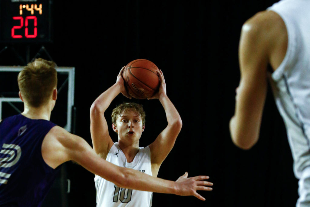 Glacier Peak defeated Sumner, 57-52, to advance to the semifinalsThursday evening at the Tacoma Dome on March 5, 2020. (Kevin Clark / The Herald)
