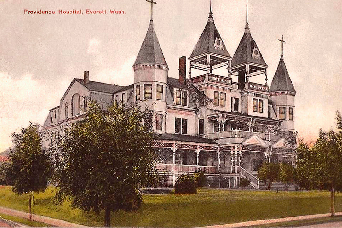 Everett Public Library                                The first Providence Hospital in Everett opened in 1905 in the original Monte Cristo Hotel building. Spanish influenza patients, many with pneumonia, were treated there during the 1918 epidemic. The Spanish flu sickened all 17 Providence nurses, and two nurses died.