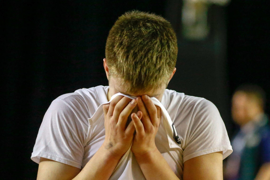 Glacier Peak lost to Mount Si, 62-49, in the 4A semifinals Friday evening at the Tacoma Dome on March 6, 2020. (Kevin Clark / The Herald)
