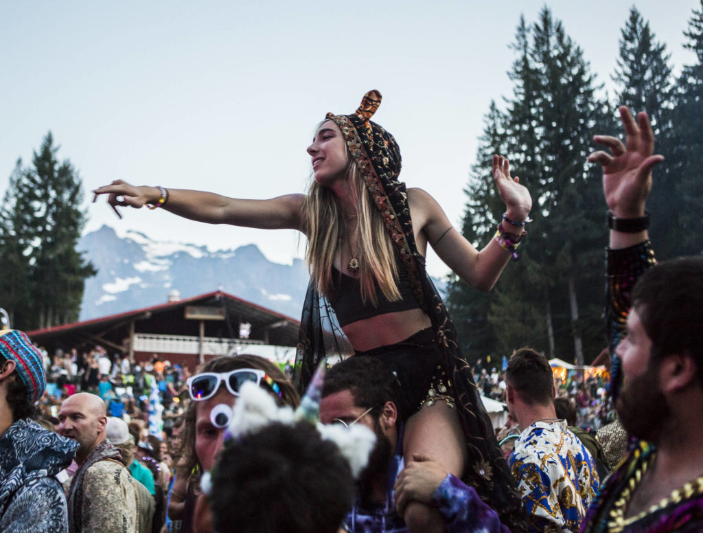 A festival goer dances on someone shoulders during The Polish Ambassador the third day of Summer Meltdown in 2019. (Olivia Vanni / Herald file)
