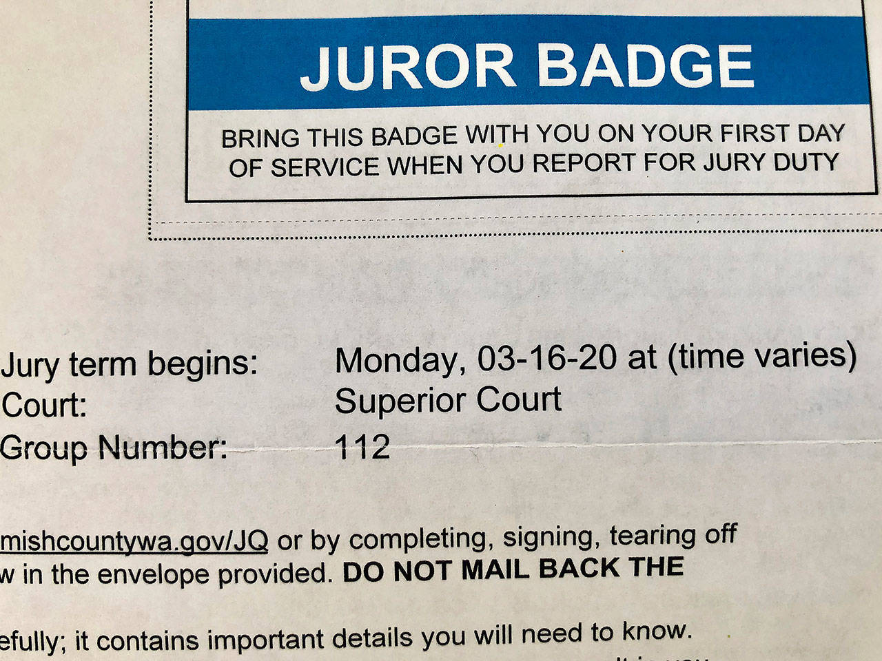People on jury duty don’t have to report. Many jury trials in Snohomish County are suspended due to COVID-19. (The Daily Herald)