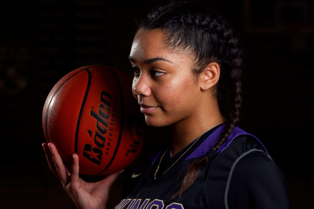 Lake Stevens senior guard Raigan Reed, a Boise State signee, averaged 19.4 points, 4.5 rebounds, 4.0 assists and 3.0 steals per game while leading the Vikings to the 4A state regionals. (Kevin Clark / The Herald)
