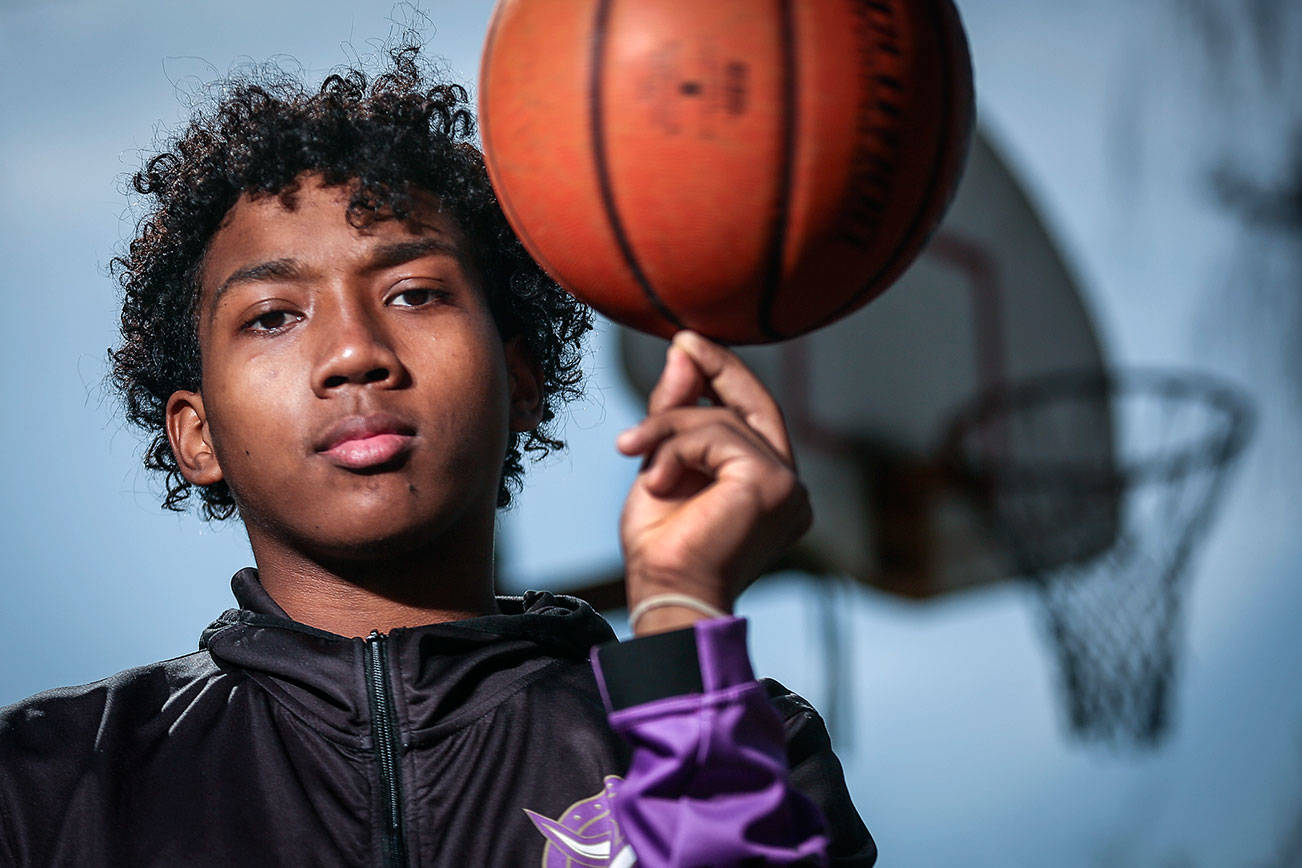 Lake Stevens senior boys basketball player Jaxson Smith is our Athlete of the Month for February. (Kevin Clark / The Herald)