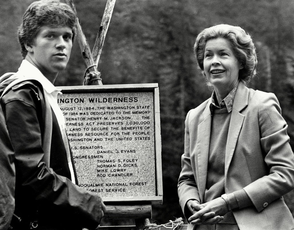 Peter Jackson and Helen Jackson at the dedication of the Jackson Wilderness and the signing of President Ronald Reagan’s Washington Wilderness Act. (Jim Leo / Peter Jackson, Aug. 13, 1984
